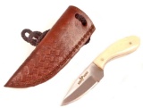 RED DEER HUNTING KNIFE W/ BONE HANDLE & CURVED DROP POINT