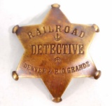 RAILROAD DETECTIVE DENVER & RIO GRANDE 6 POINT STAR BADGE