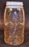 ANTIQUE 1858 CLEAR GLASS MASON JAR MARKED 131 ON BOTTOM