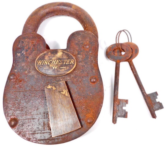 EXTRA LARGE WINCHESTER CAST IRON PADLOCK W/ KEYS