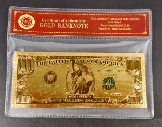 COLLECTIBLE ONE MILLION DOLLAR GOLD BANKNOTE W/ COA
