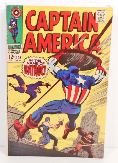 1968 CAPTAIN AMERICA #105 COMIC BOOK W/ 12 CENT COVER