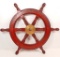 RED DISTRESSED WOODEN SHIP WHEEL