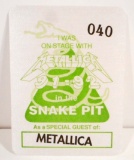 1991-92 METALLICA SNAKE PIT BACKSTAGE PASS