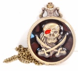 PIRATE SKULL AND CROSSED SWORDS POCKET WATCH W/ CHAIN