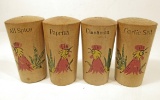 SET OF 4 VINTAGE KITCHEN SPICE CONTAINERS W/ ROOSTER DESIGN