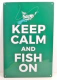 KEEP CALM AND FISH FUNNY EMBOSSED METAL SIGN