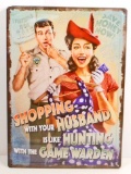 SHOPPING WITH HUSBAND FUNNY EMBOSSED METAL SIGN