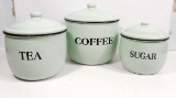 3 PIECE GREEN ENAMELED CANISTER SET