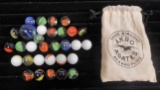 LOT OF AKRO AGATE MARBLES IN CLOTH BAG
