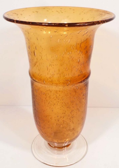 LARGE VINTAGE AMBER ART GLASS VASE