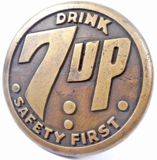 7UP SAFETY FIRST BRASS SIDEWALK MARKER