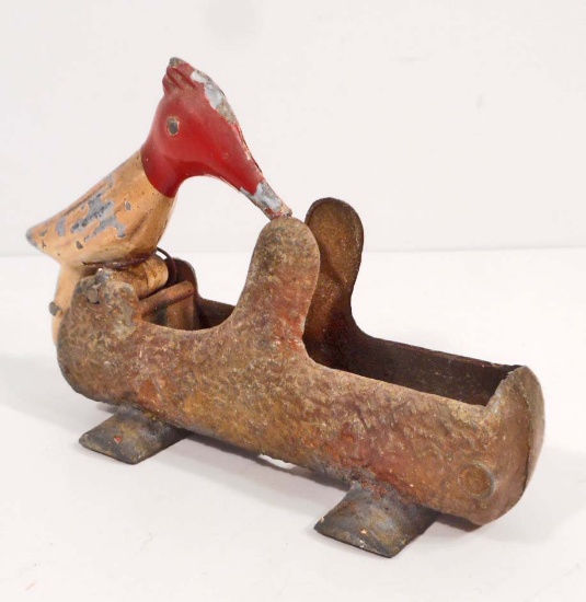 VINTAGE METAL WOODPECKER MECHANICAL TOOKPICK HOLDER