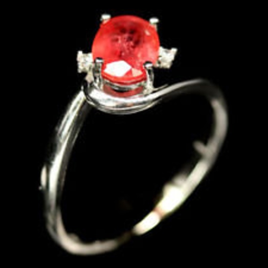 EXQUISITE! REAL! 6 X 8 mm. PADPARADSCHA SAPPHIRE & CZ 925 SILVER RING SZ 8.75