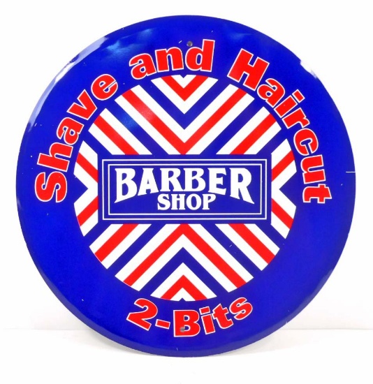 BARBER SHOP SHAVE & HAIRCUT ROUND METAL SIGN