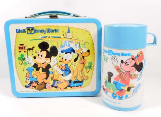 VINTAGE ALADDIN WALT DISNEY WORLD METAL LUNCH BOX W/ THERMOS