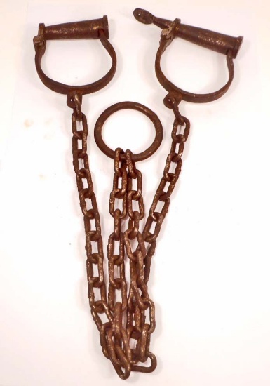 PAIR OF CAST IRON PRISONER TRASFER LEG CUFFS