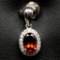 EXQUISITE! REAL! 5 X 7 mm. ORANGE RED GARNET & WHITE CZ 925 SILVER PENDANT