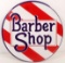 BARBER SHOP RED & WHITE STRIPED METAL SIGN