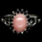 GOOD! NATURAL! 7 X 9 mm. PINK OPAL & BLACK SPINEL STERLING 925 SILVER RING