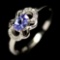 REAL! 3 X 5 mm. BLUE TANZANITE & WHITE CZ 925 SILVER STERLING RING SZ 7.5