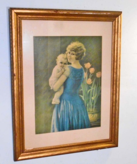 BEAUTIFUL ADELAIDE HEIBEL PRINT OF A MOTHER & HER BABY - FRAMED