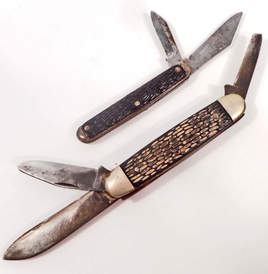 LOT OF 2 VINTAGE POCKET KNIVES W/ JIGGED BONE HANDLES