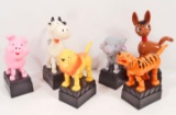 LOT OF 6 VINTAGE ANIMAL PUSH BUTTON PUPPETS