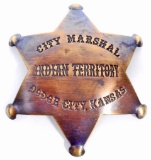 INDIAN TERRITORY CITY MARSHAL DODGE CITY KANSAS 6 POINT STAR BADGE