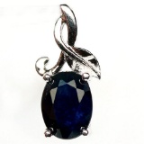 ALLURING! NATURAL! 8 X 10 mm. BLUE SAPPHIRE STERLING 925 SILVER PENDANT WHITE GP
