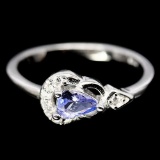 ALLURING! NATURAL! BLUE TANZANITE & WHITE CZ STERLING 925 SILVER RING SZ 7.25