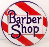 BARBER SHOP RED & WHITE STRIPED METAL SIGN