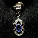 INVITING! REAL! 4 X 5 mm. BLUE TANZANITE & WHITE CZ 925 SILVER STERLING PENDANT