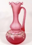 VINTAGE HAND PAINTED SATIN GLASS VASE / PITCHER