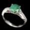 AMAZING! REAL! 7 mm. GREEN EMERALD & WHITE CZ STERLING 925 SILVER RING SZ 6.5