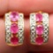 LUSCIOUS! REAL! RED RUBY TWO TONES STERLING 925 SILVER EARRINGS WHITE - 14K GP