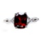 ALLURING REAL 7 X 9mm. RED GARNET & CZ 925 STERLING SILVER RING WHITE GOLD SZ7.5