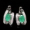 DAZZLING! REAL! 4 X 6 mm. GREEN EMERALD & WHITE CZ STERLING 925 SILVER EARRINGS