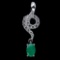 NATURAL 4 X 6mm. GREEN EMERALD & CZ 925 STERLING SILVER PENDANT WHITE GOLD