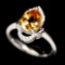 EXTREME! REAL! 7 X 9 mm. GOLDEN YELLOW CITRINE & WHITE CZ 925 SILVER RING SZ 6