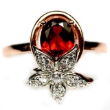 ADORABLE! NATURAL! 6 X 9 mm. RED GARNET STERLING 925 SILVER RING