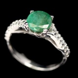 AMAZING! REAL! 7 mm. GREEN EMERALD & WHITE CZ STERLING 925 SILVER RING SZ 6.5