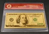 99.9% 24K ONE HUNDRED DOLLAR GOLD BANKNOTE W/COA