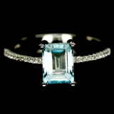 EXTREME! NATURAL! 6 X 7 mm. SKY BLUE TOPAZ & WHITE CZ STERLING 925 SILVER RING