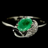 MIRACULOUS! NATURAL! 5 X 7 mm. GREEN EMERALD & WHITE CZ STERLING 925 SILVER RING