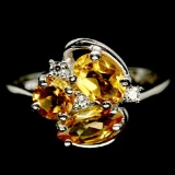 ALLURING! NATURAL! GOLDEN YELLOW CITRINE & WHITE CZ STERLING 925