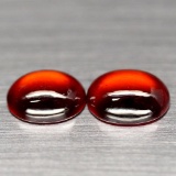 7.60 CT REAL! UNHEATED PAIR! ORANGE RED AFRICAN HESSONITE GARNET OVAL CABOCHON