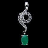 NATURAL 4 X 6mm. GREEN EMERALD & CZ 925 STERLING SILVER PENDANT WHITE GOLD