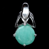 NATURAL 7mm. GREEN EMERALD 925 STERLING SILVER PENDANT WHITE GOLD PLATED