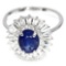 FABULOUS! NATURAL! 6 X 8 mm. BLUE SAPPHIRE & WHITE CZ..925 SILVER RING SZ 7